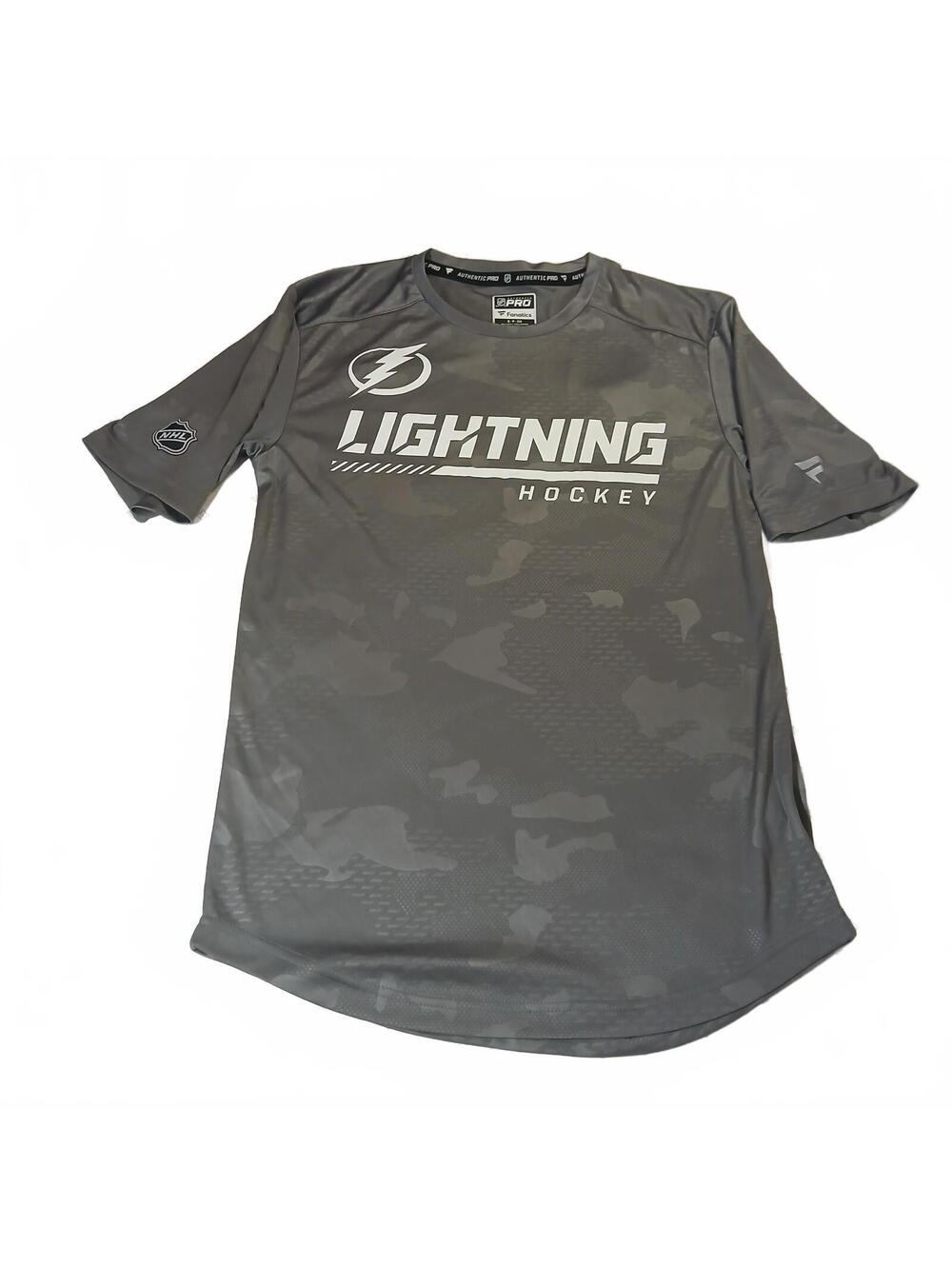 Fanatics Tampa Bay Lightning Hockey Gray Camo Shirt Mens Small NHL Pro